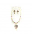 Chandelier Moti Necklace Set in White, Gold and Pink Color, Beautifully Studded With American Diamond